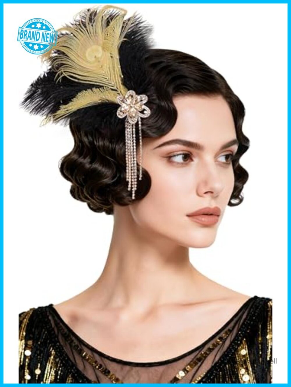 Peacock Feather Fascinator with Rhinestones Alligator Clip 1920s Flapper Hair
